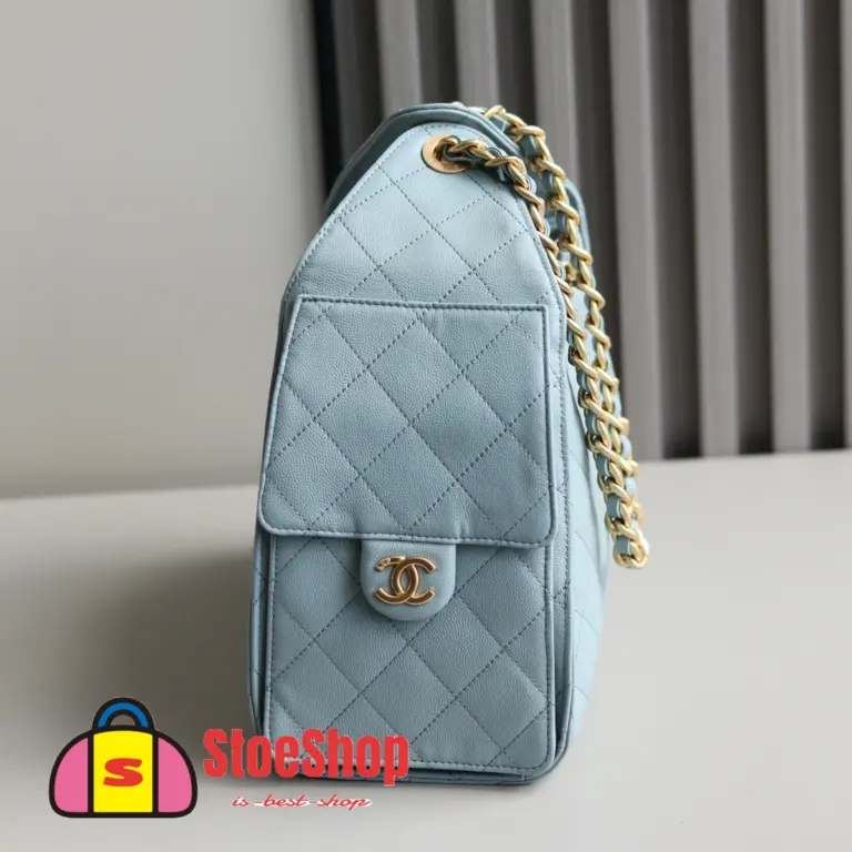 高仿香奈兒/Chanel Hobo 菱格紋手提包 淺藍色 小號