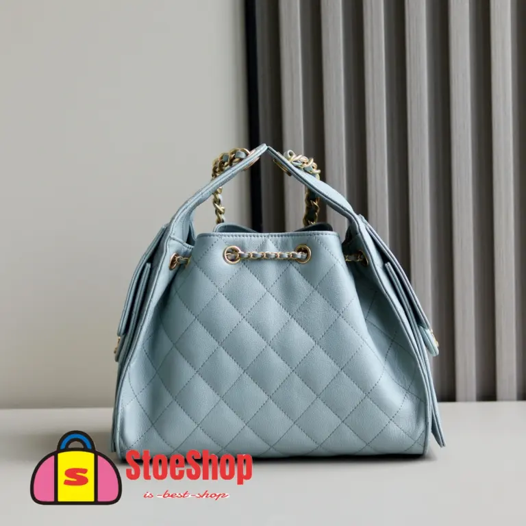 高仿香奈兒/Chanel Hobo 菱格紋手提包 淺藍色 小號