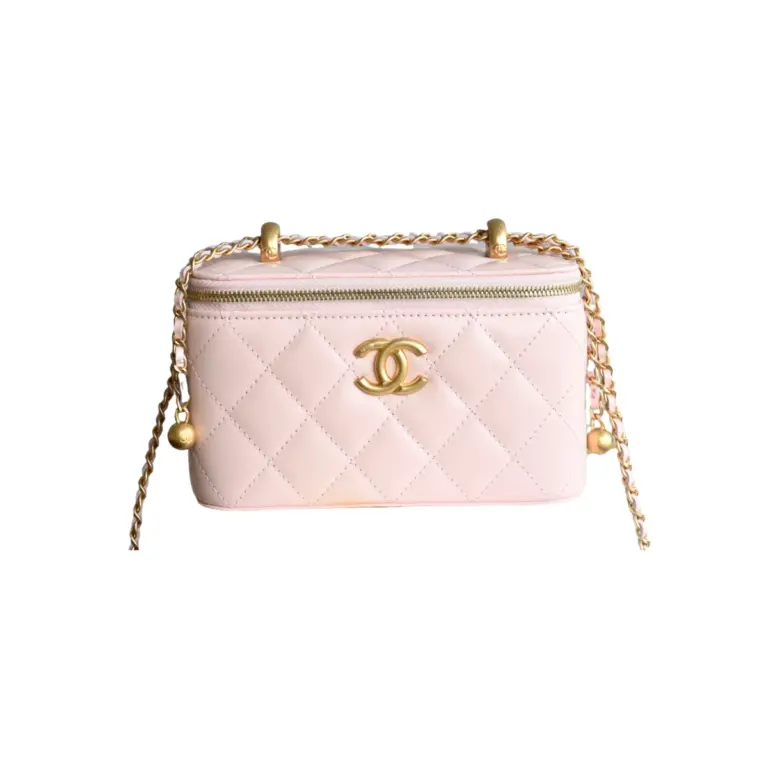 高仿香奈兒/Chanel 25S春夏系列粉色菱形格紋鏈條肩帶化妝包