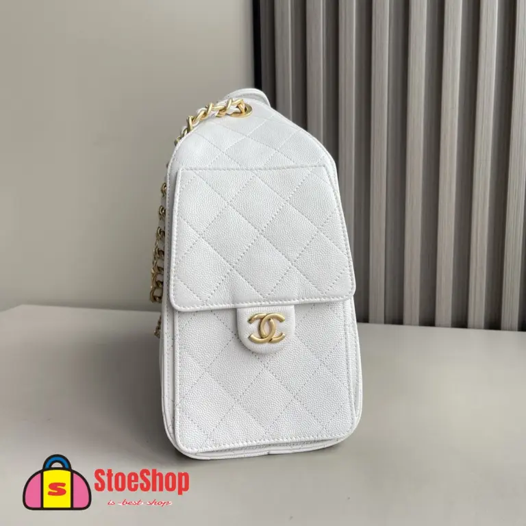 高仿香奈兒/CHANEL 25C Hobo 肩背包｜魚子醬小牛皮白色