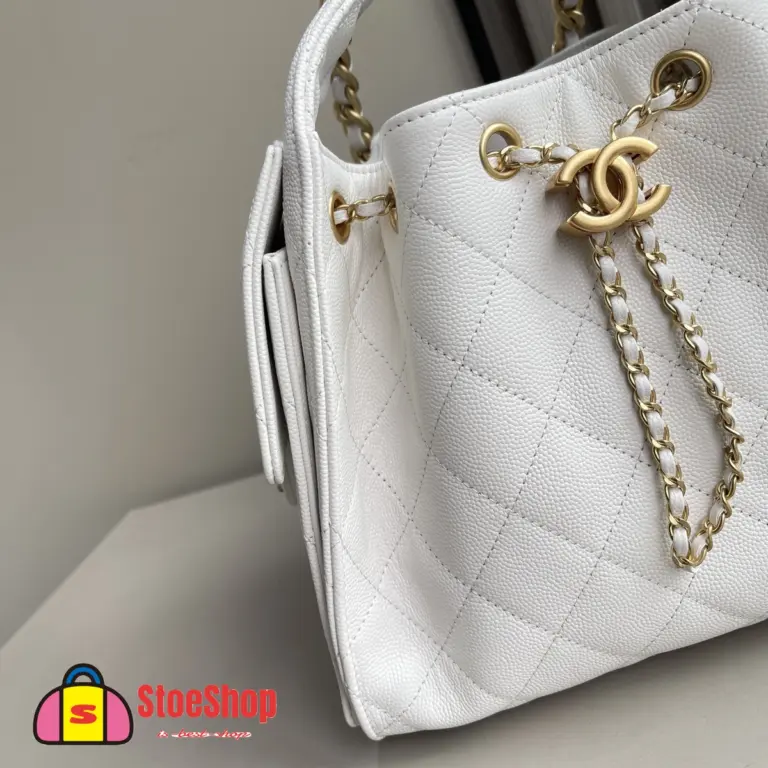 高仿香奈兒/CHANEL 25C Hobo 肩背包｜魚子醬小牛皮白色