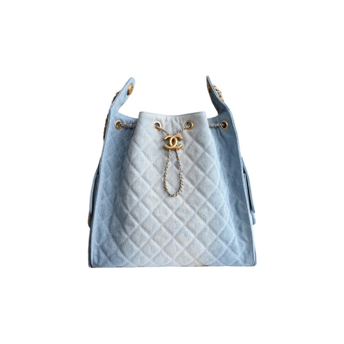 高仿香奈兒/Chanel Deauville 抽繩水桶包 牛仔藍