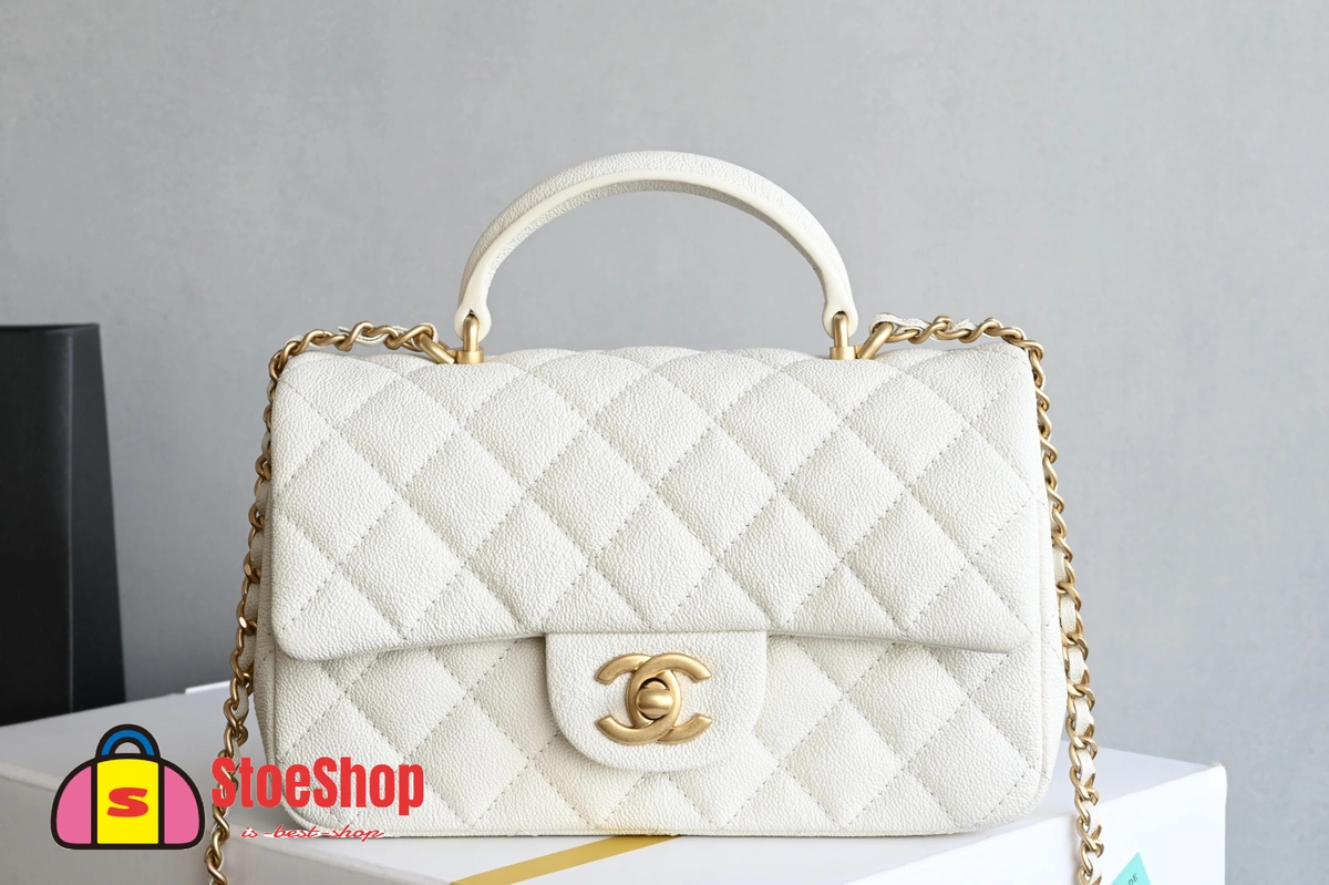 高仿香奈兒/Chanel Classic Flap 白色帶手提菱格紋單肩包