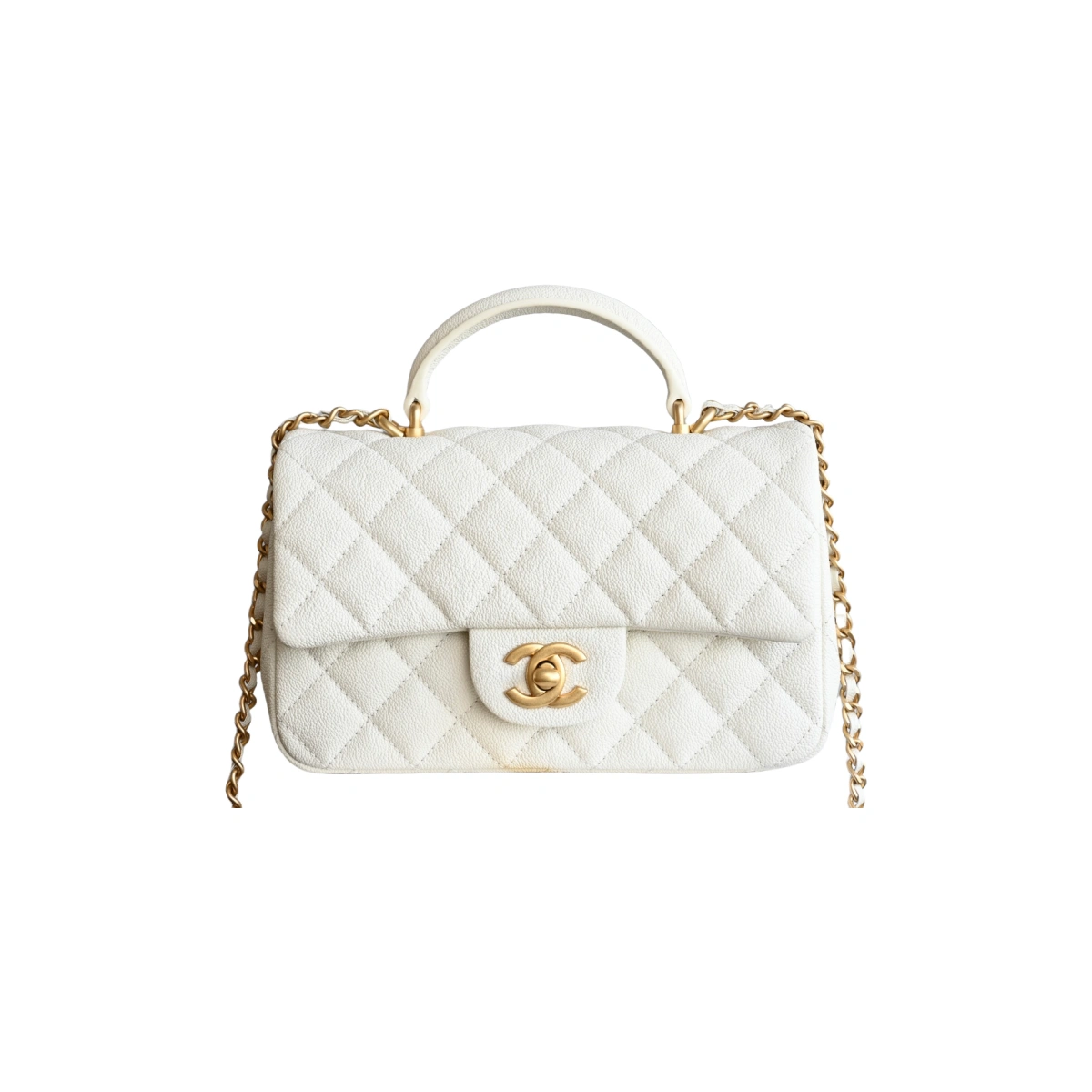 高仿香奈兒/Chanel Classic Flap 白色帶手提菱格紋單肩包