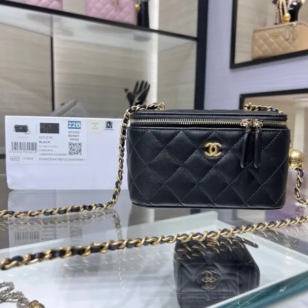 高仿香奈兒/Chanel 經典系列菱格紋鏈條化妝盒黑色