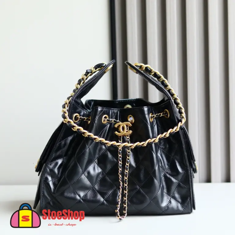 高仿香奈兒/CHANEL 25C Hobo 肩背包 黑金 Onda Verde小牛皮