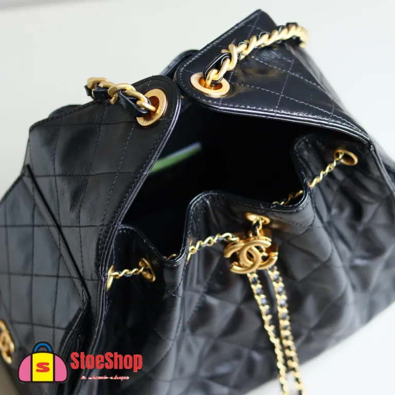 高仿香奈兒/CHANEL 25C Hobo 肩背包 黑金 Onda Verde小牛皮