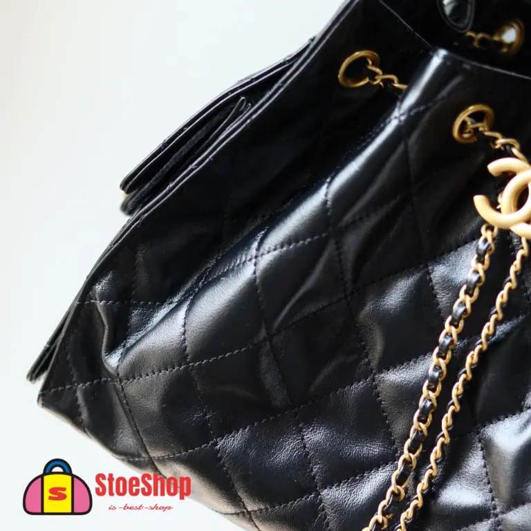 高仿香奈兒/CHANEL 25C Hobo 肩背包 黑金 Onda Verde小牛皮