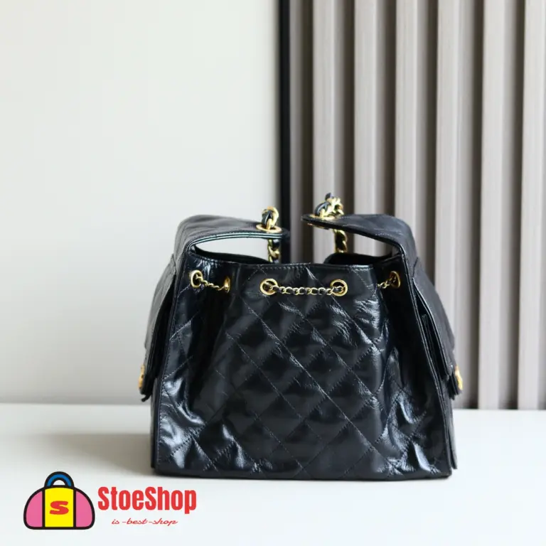 高仿香奈兒/CHANEL 25C Hobo 肩背包 黑金 Onda Verde小牛皮
