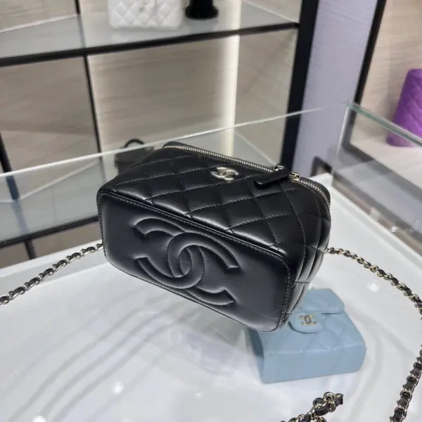 高仿香奈兒/Chanel Vanity Case 菱格紋化妝箱式單肩包 黑色