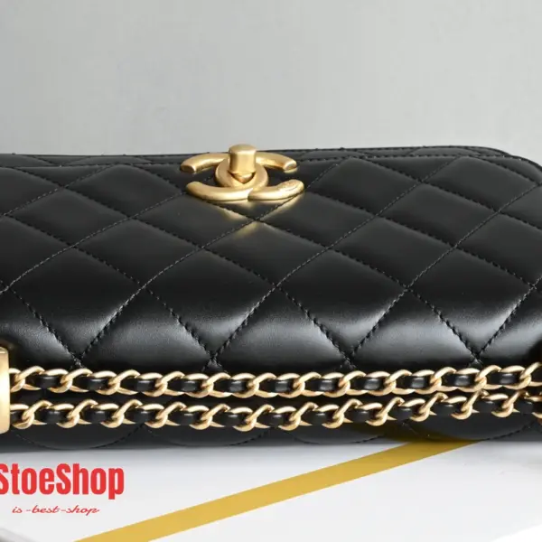 高仿香奈兒/Chanel Classic Flap 帶金球菱格紋鏈條單肩包 黑色