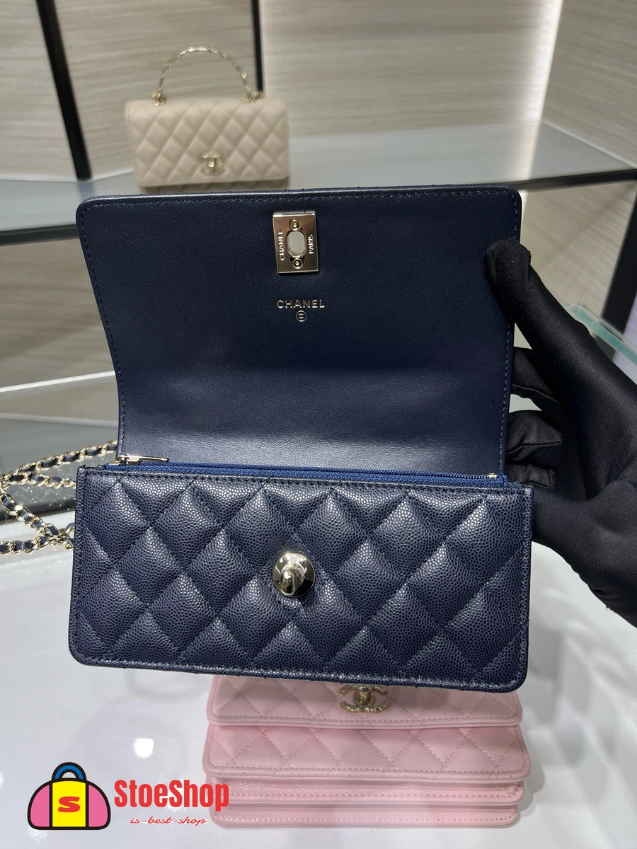 高仿香奈兒/Chanel WOC 帶手柄藏青色鏈條包 8 高仿香奈兒/Chanel WOC 帶手柄藏青色鏈條包