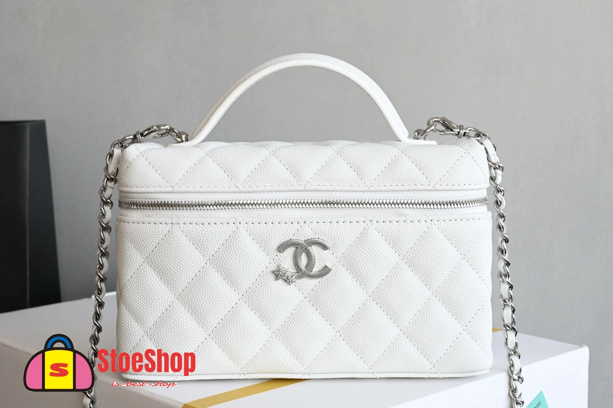 高仿香奈兒/Chanel Vanity Case 手提斜挎兩用盒子包 白色