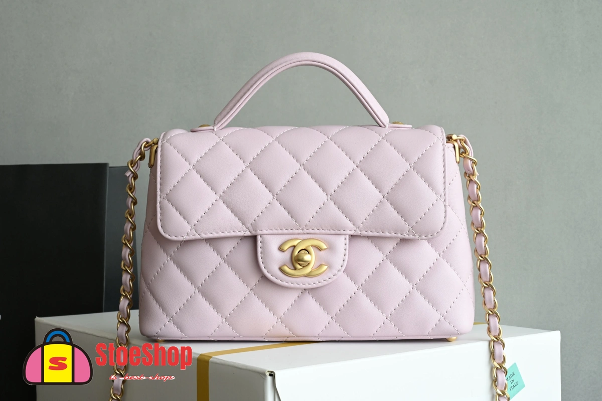 高仿香奈兒/Chanel Classic Flap系列迷你菱形格紋單肩手提包淡粉色