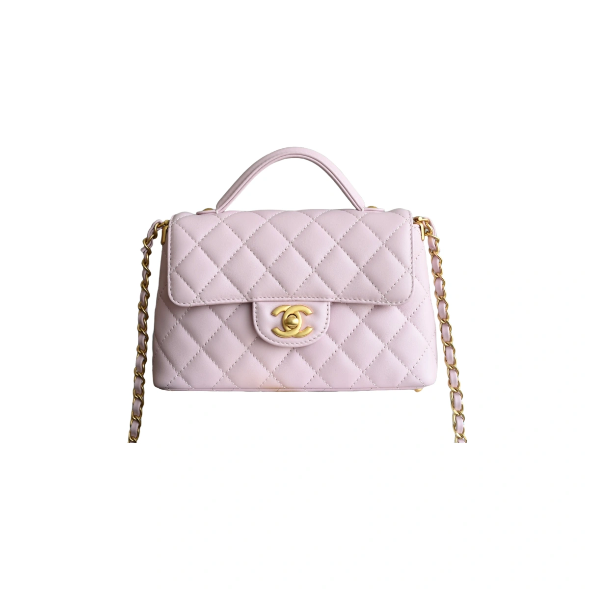 高仿香奈兒/Chanel Classic Flap系列迷你菱形格紋單肩手提包淡粉色