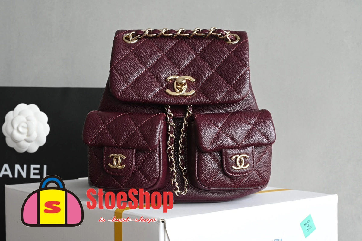 高仿香奈兒/Chanel Coco Backpack 經典菱格紋皮革酒紅色雙肩包