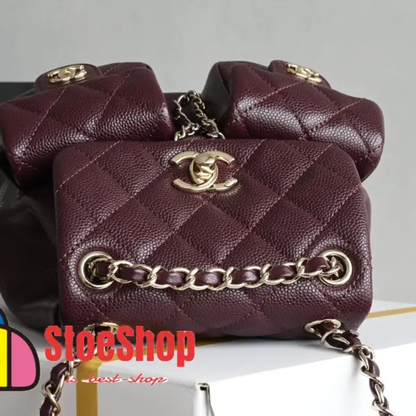 高仿香奈兒/Chanel Coco Backpack 經典菱格紋皮革酒紅色雙肩包