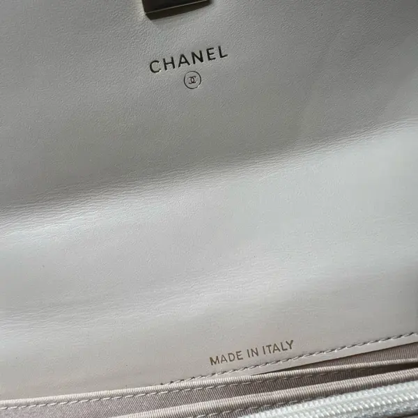 高仿香奈兒/Chanel WOC系列 米白色帶手柄菱格紋鏈條包