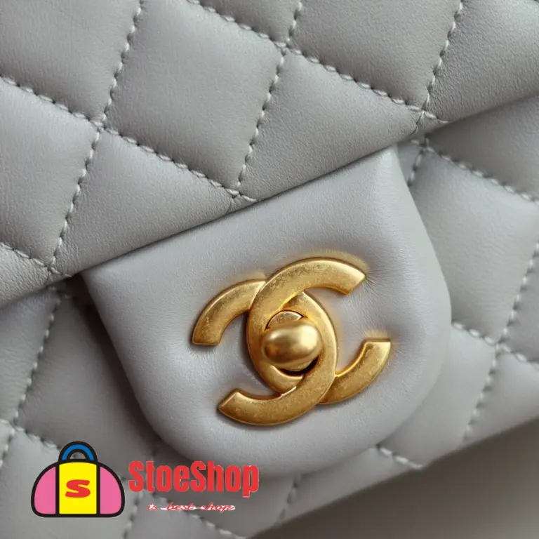 高仿香奈兒/Chanel Classic Flap 淺灰色金球迷你Flap Bag