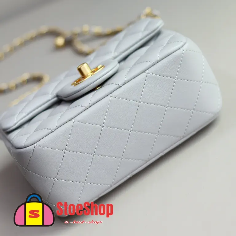 高仿香奈兒/Chanel Classic Flap 淺灰色金球迷你Flap Bag