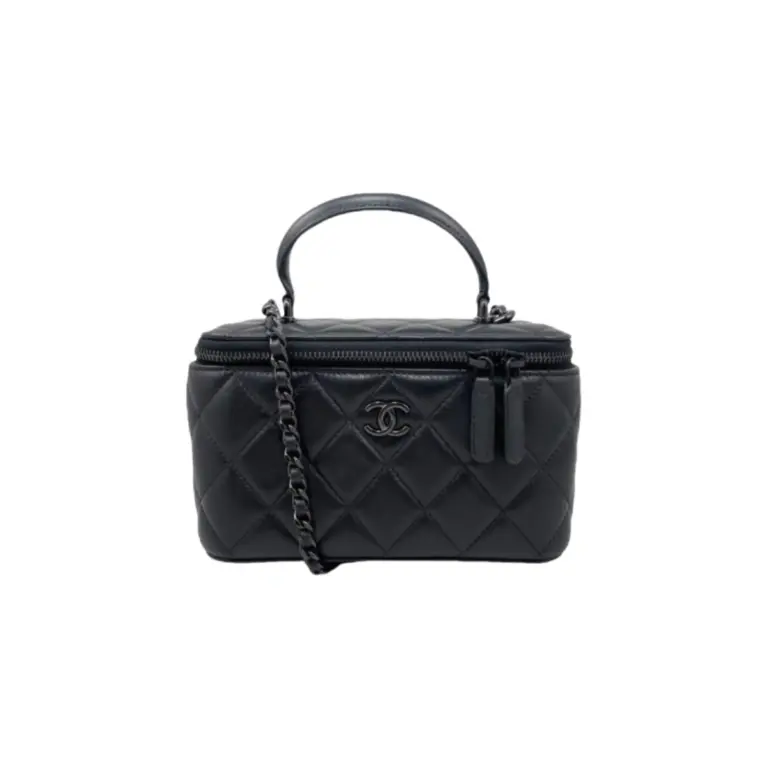 高仿香奈兒/Chanel Vanity Case黑色小型菱形格紋手提肩背包