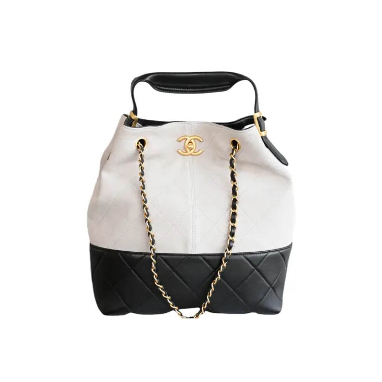 高仿香奈兒/Chanel Deauville Bucket Bag 米白色與黑色拼接