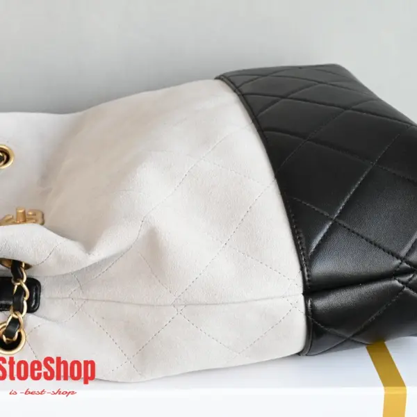 高仿香奈兒/Chanel Deauville Bucket Bag 米白色與黑色拼接