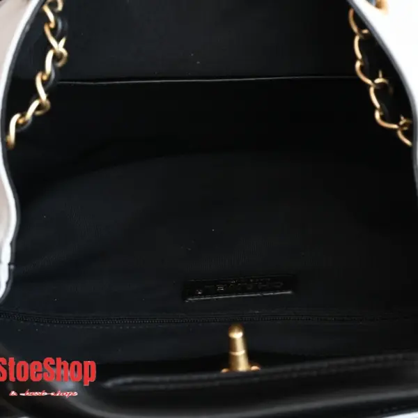 高仿香奈兒/Chanel Deauville Bucket Bag 米白色與黑色拼接