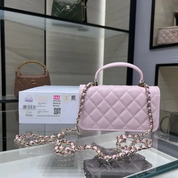 高仿香奈兒/Chanel 經典flap系列Mini Classic Flap帶手柄粉色小包