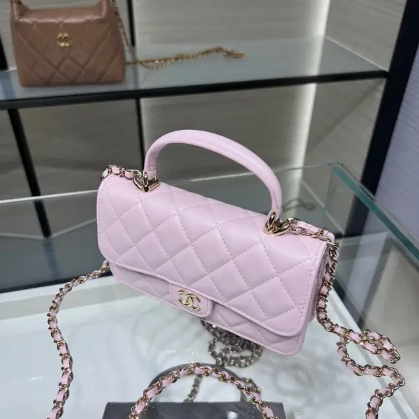 高仿香奈兒/Chanel 經典flap系列Mini Classic Flap帶手柄粉色小包