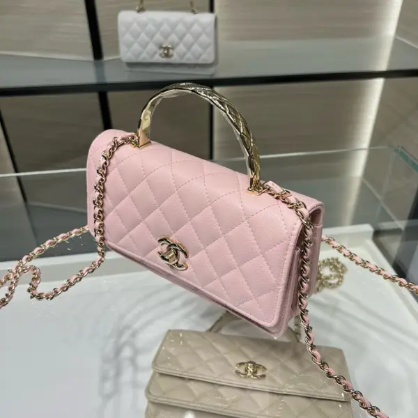 高仿香奈兒/Chanel WOC 帶金屬手柄鏈條錢包 粉色