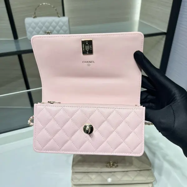 高仿香奈兒/Chanel WOC 帶金屬手柄鏈條錢包 粉色