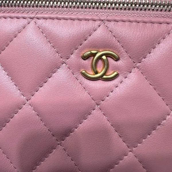高仿香奈兒/Chanel Vanity Case with Chain菱格紋鏈條小方盒包 粉色