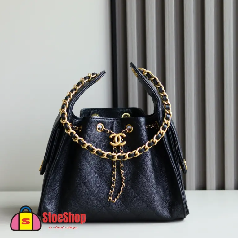 高仿香奈兒/CHANEL 25C Hobo 肩背包｜黑金魚子醬小牛皮