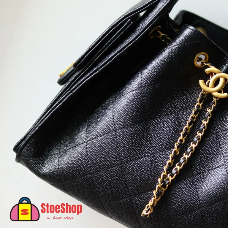 高仿香奈兒/CHANEL 25C Hobo 肩背包｜黑金魚子醬小牛皮