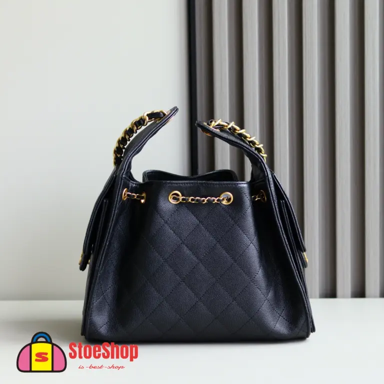 高仿香奈兒/CHANEL 25C Hobo 肩背包｜黑金魚子醬小牛皮