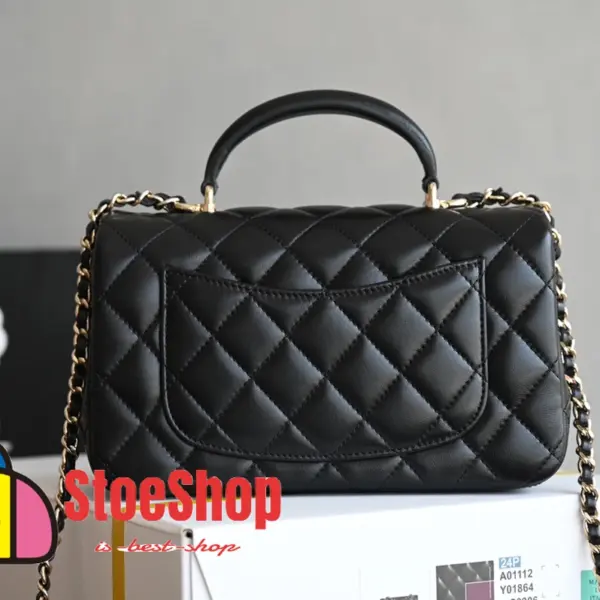 高仿香奈兒/Chanel Classic Flap Mini 黑色帶手柄菱形格紋翻蓋包