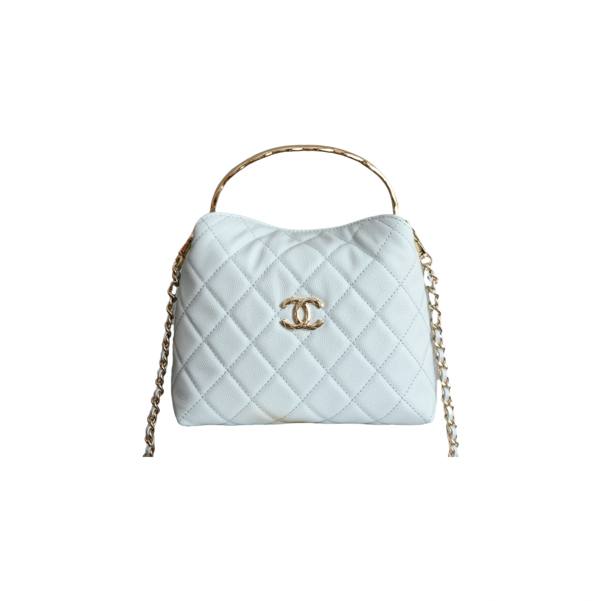 高仿香奈兒/Chanel Classic Collection 經典系列 菱格紋手提肩背包 米白色