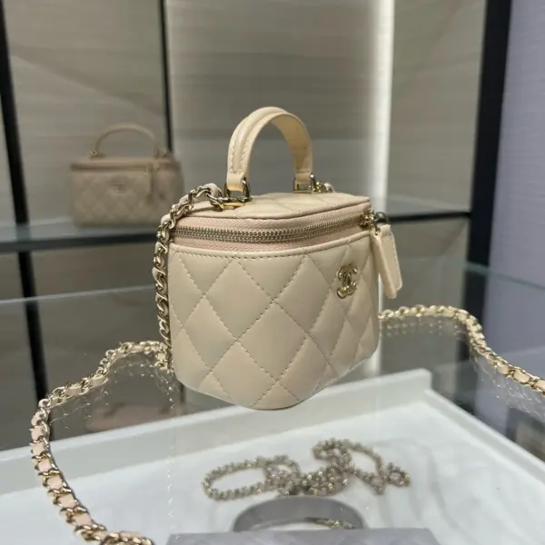 高仿香奈兒/Chanel Vanity Case 迷你方盒形拉鏈杏色化妝包