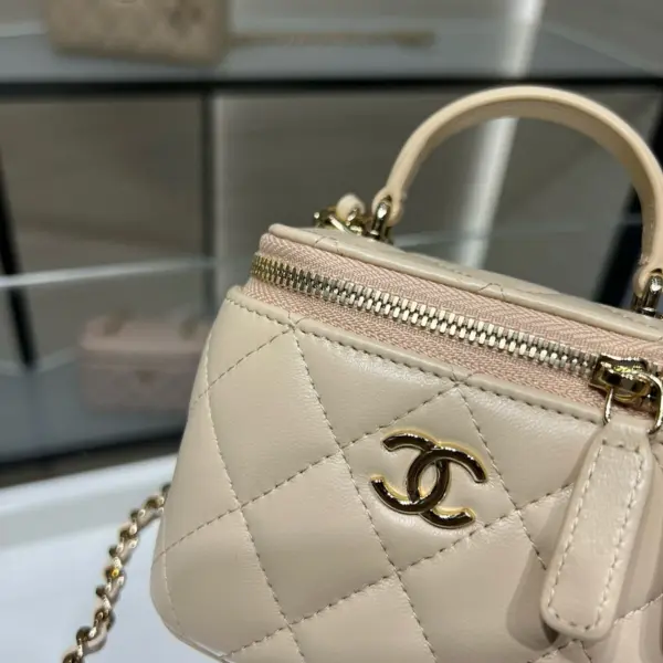 高仿香奈兒/Chanel Vanity Case 迷你方盒形拉鏈杏色化妝包