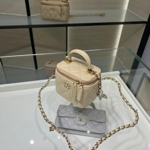 高仿香奈兒/Chanel Vanity Case 迷你方盒形拉鏈杏色化妝包