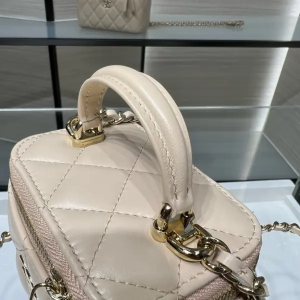 高仿香奈兒/Chanel Vanity Case 迷你方盒形拉鏈杏色化妝包