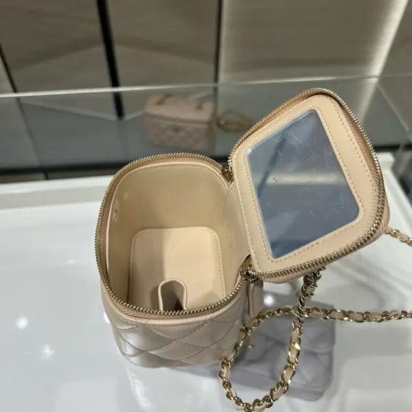 高仿香奈兒/Chanel Vanity Case 迷你方盒形拉鏈杏色化妝包