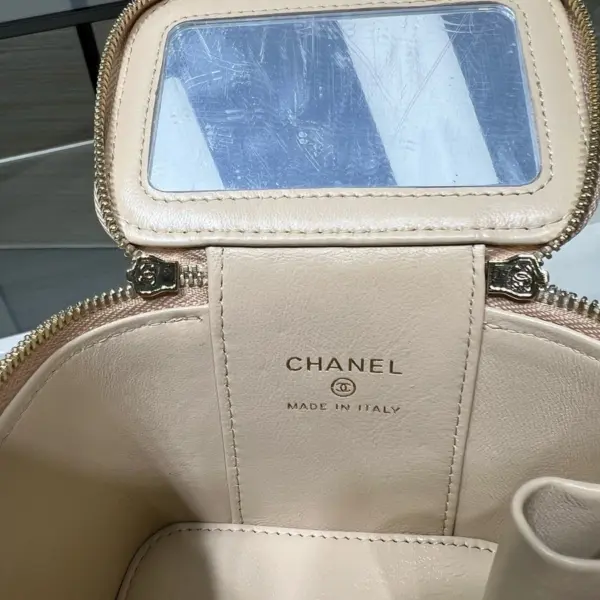 高仿香奈兒/Chanel Vanity Case 迷你方盒形拉鏈杏色化妝包