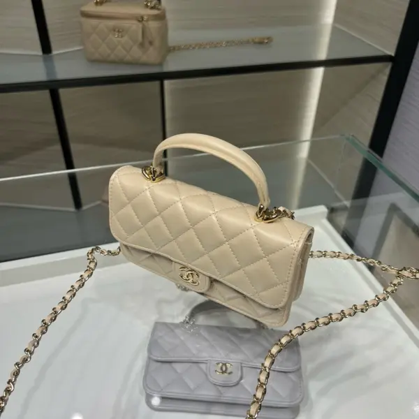高仿香奈兒/Chanel Classic Flap 經典迷你帶手柄米白色單肩包