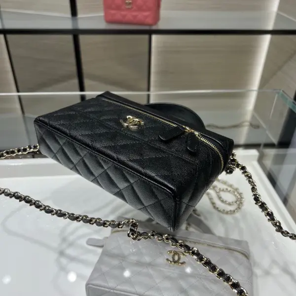 高仿香奈兒/Chanel Vanity Case系列 菱格紋雙拉鏈手柄包 黑色