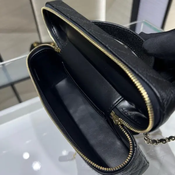 高仿香奈兒/Chanel Vanity Case系列 菱格紋雙拉鏈手柄包 黑色