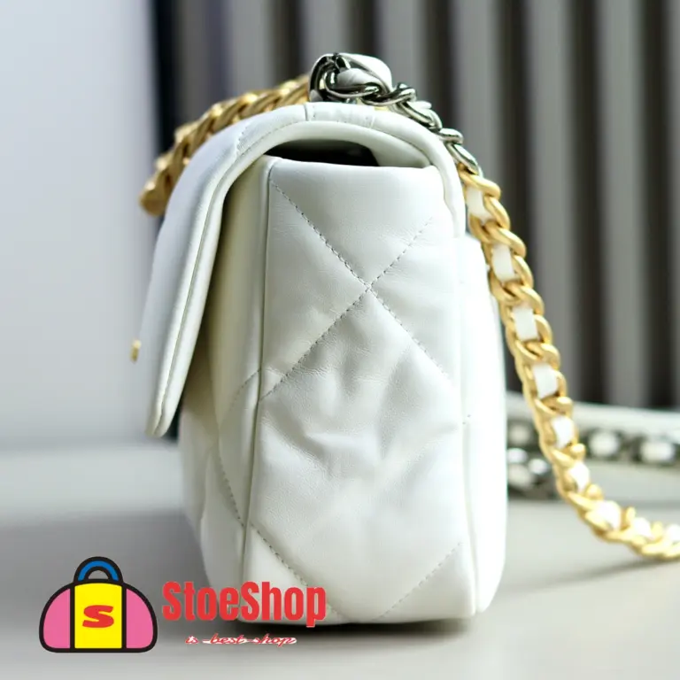 高仿香奈兒/Chanel 19 小號肩背包｜白色山羊皮×混搭金鈀金五金