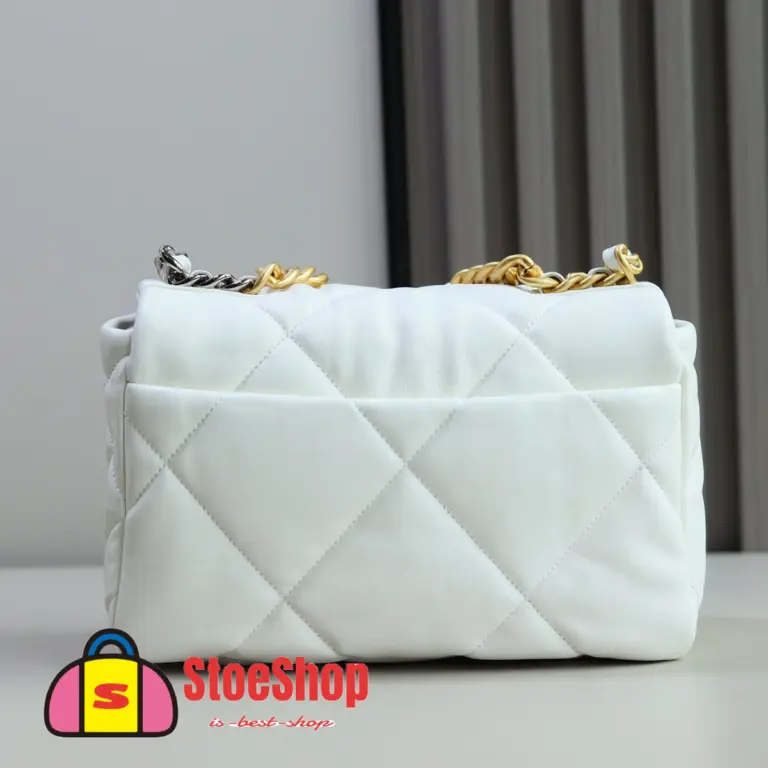 高仿香奈兒/Chanel 19 小號肩背包｜白色山羊皮×混搭金鈀金五金