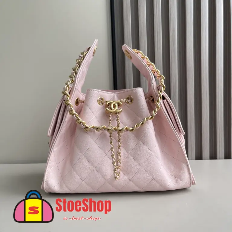 高仿香奈兒/CHANEL 25C Hobo 肩背包｜魚子醬小牛皮粉紅色